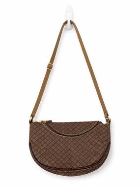 Brown Geometric Print Crescent Shoulder Bag Crossbody Purse